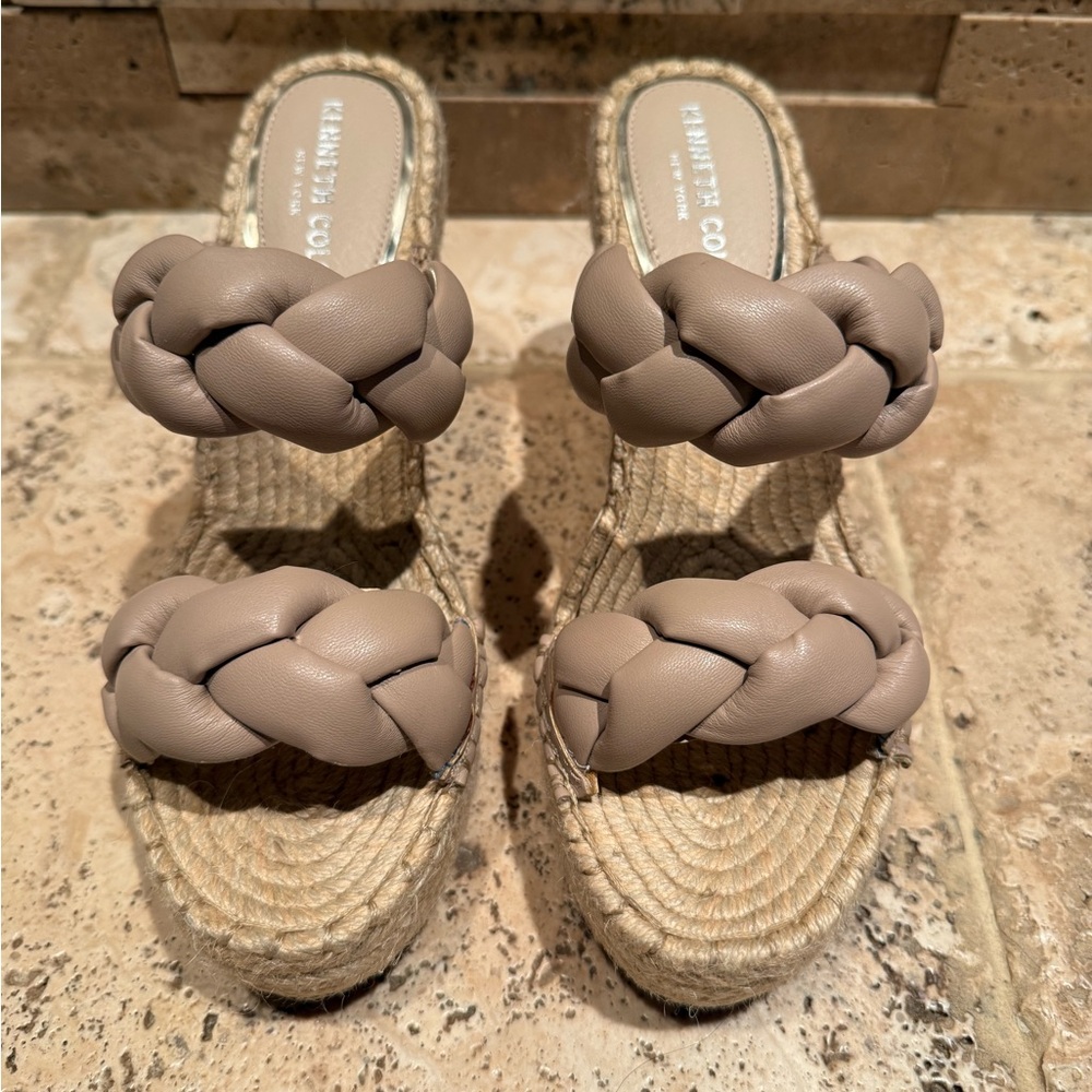 Kenneth Cole Taupe Braided Espadrille Wedges